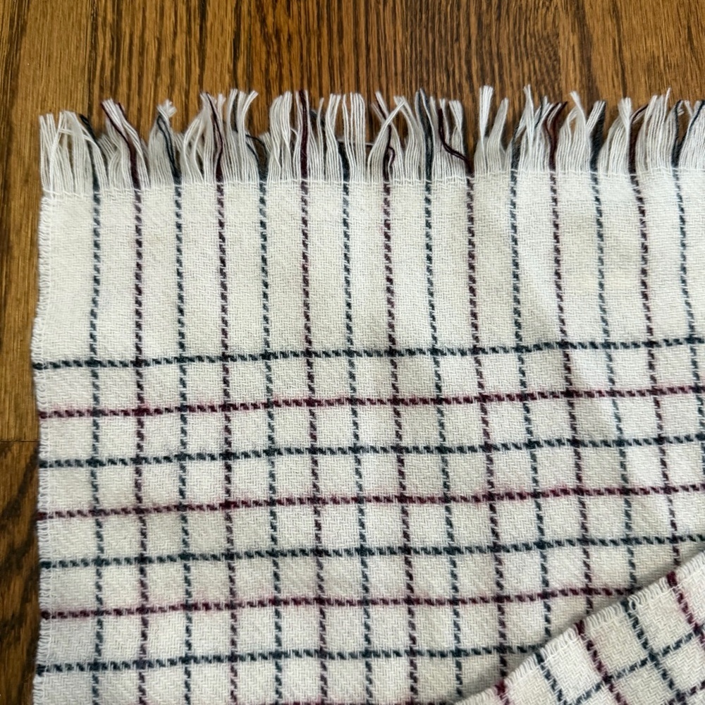 Abraham & Straus Vintage Wool Scarf Cream Gray Maroon Stripe German Made OS - Picture 2 of 7